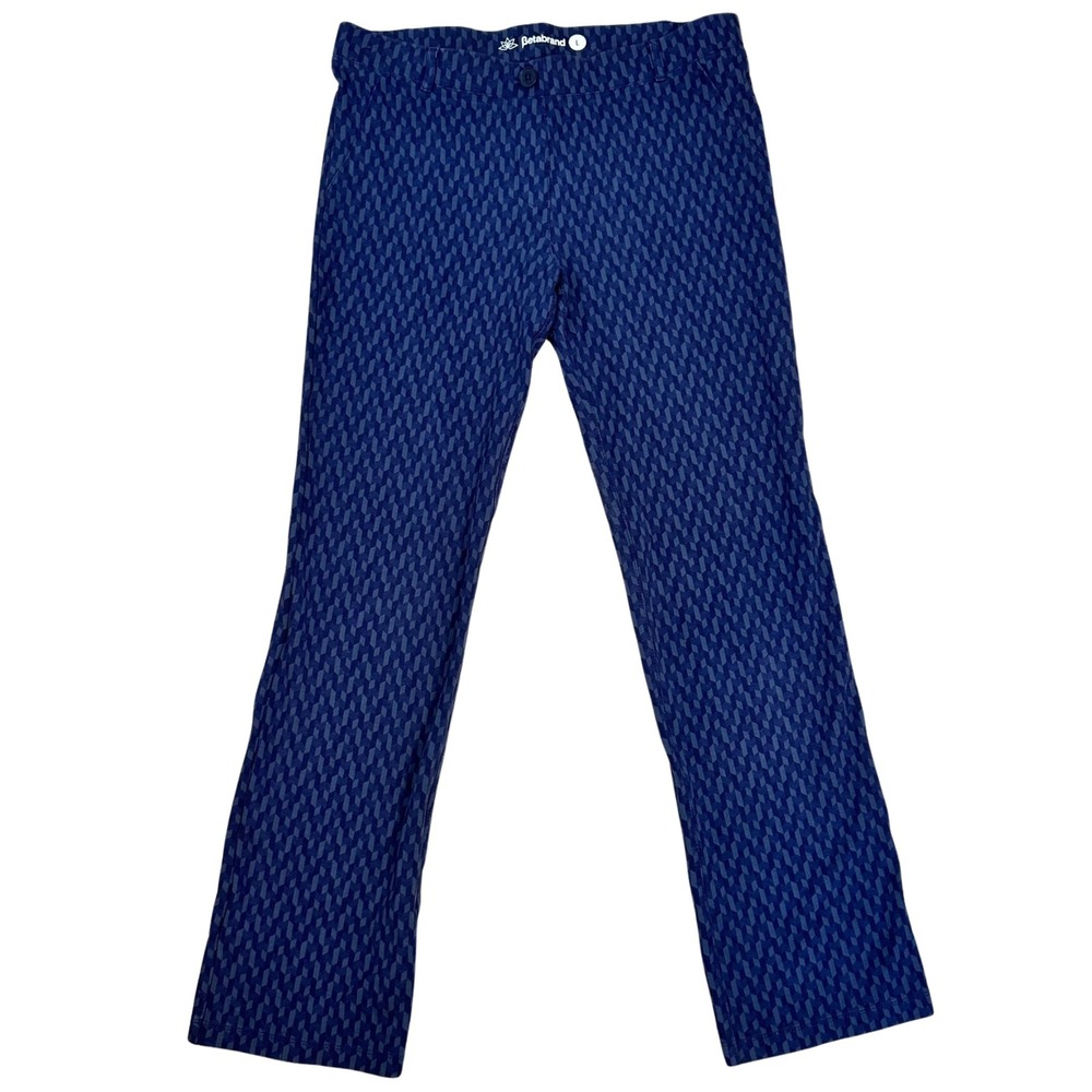 Betabrand DPYP Dress Yoga Pants Womens L Geometric Preppy Bootcut Blue Stretch